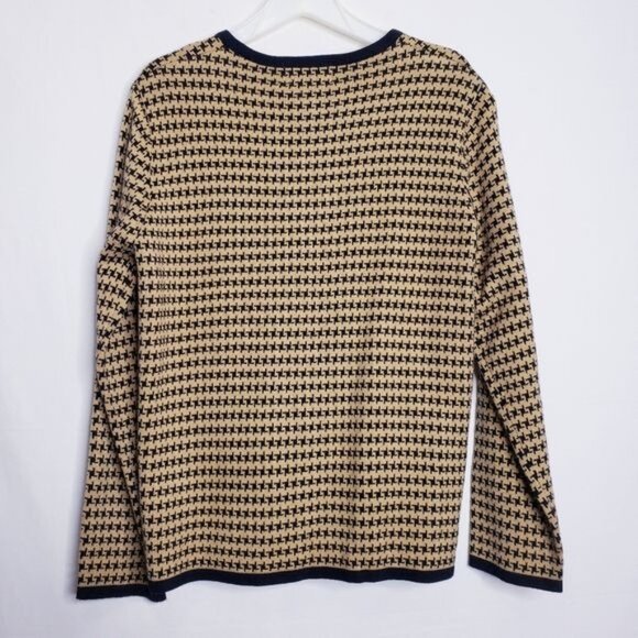 Sag Harbor Houndstooth Tan & Black Button Cardigan Sweater Women's Size Medium - Picture 5 of 7